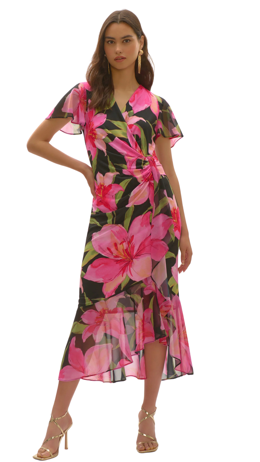 Silky Knit & Chiffon Floral Midi Dress. Style JR252714