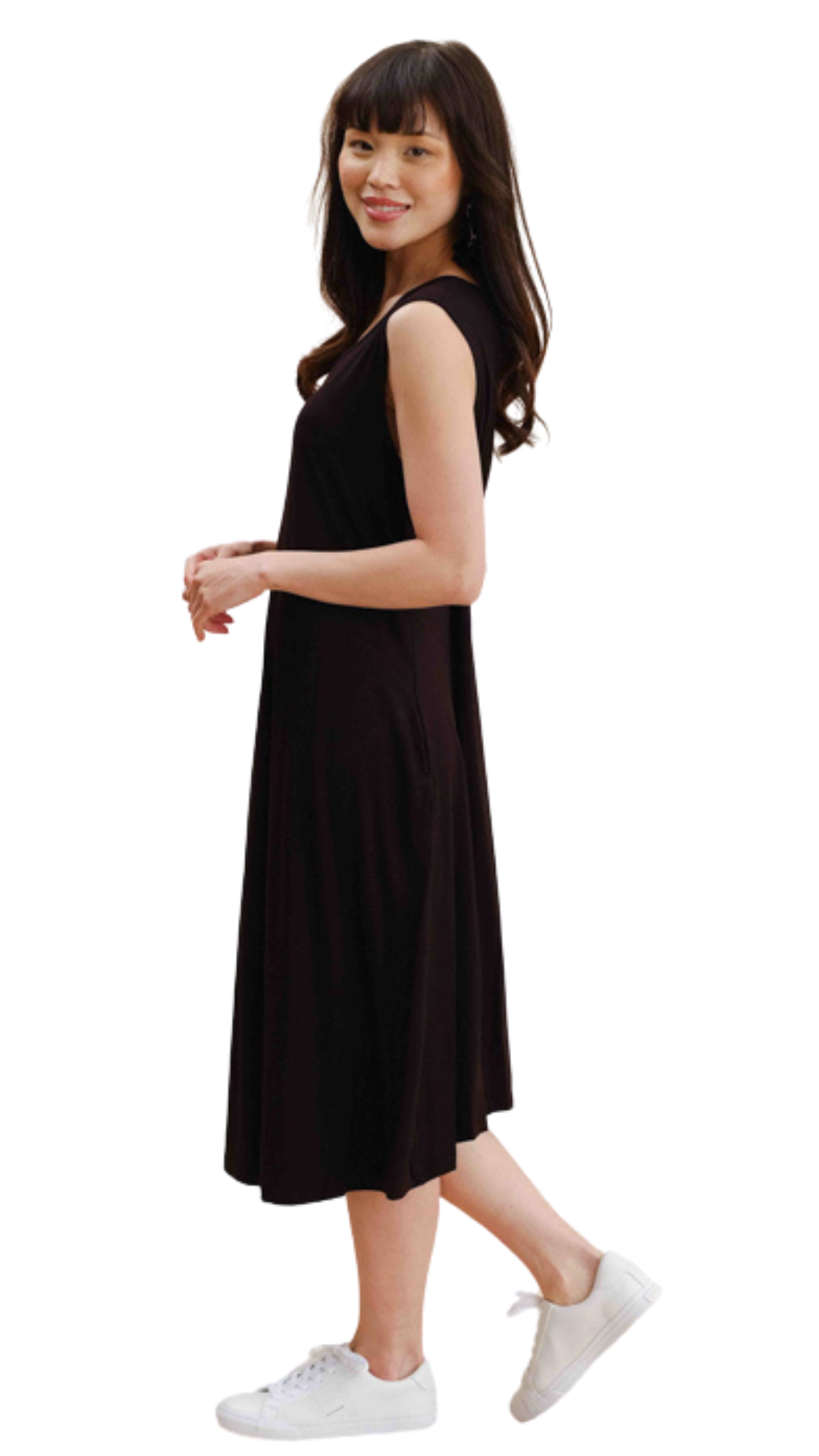 Solid Black Sleeveless Knee Length Dress. Style FS251866