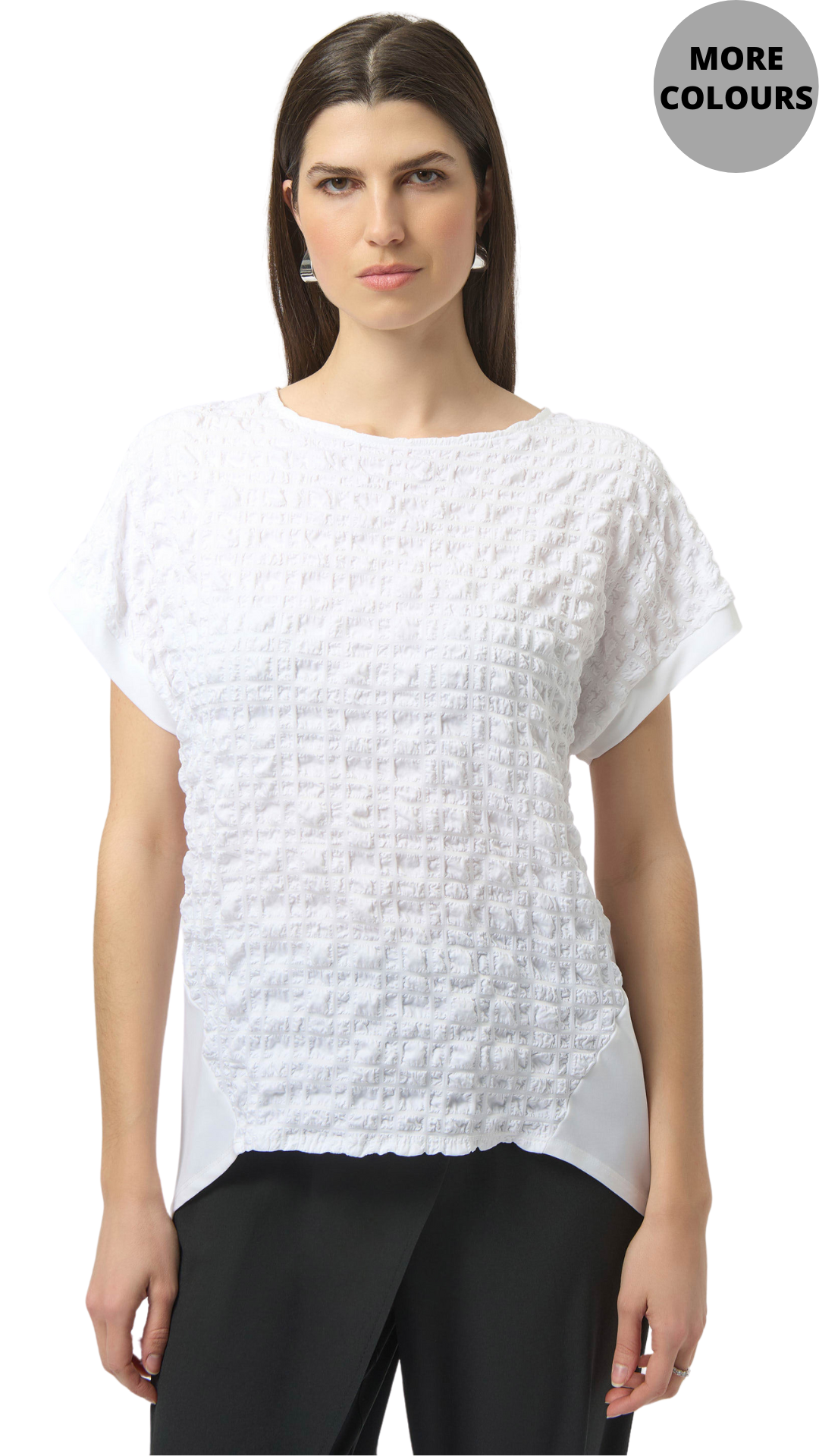 Bubble Jacquard & Silky Knit High Low Top. Style JR252213