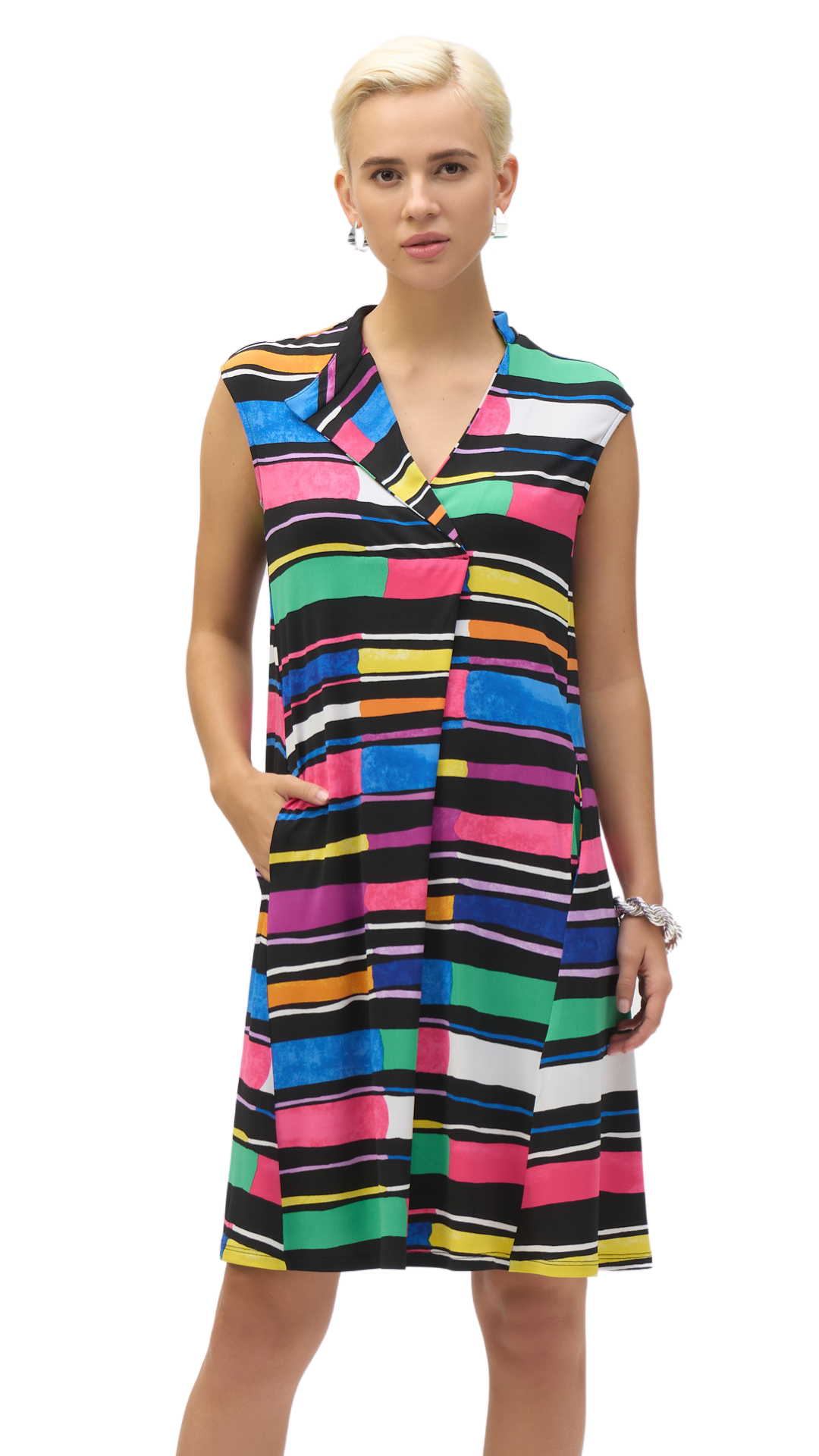 Silky Knit Stripe Print Trapeze Dress. Style JR252171