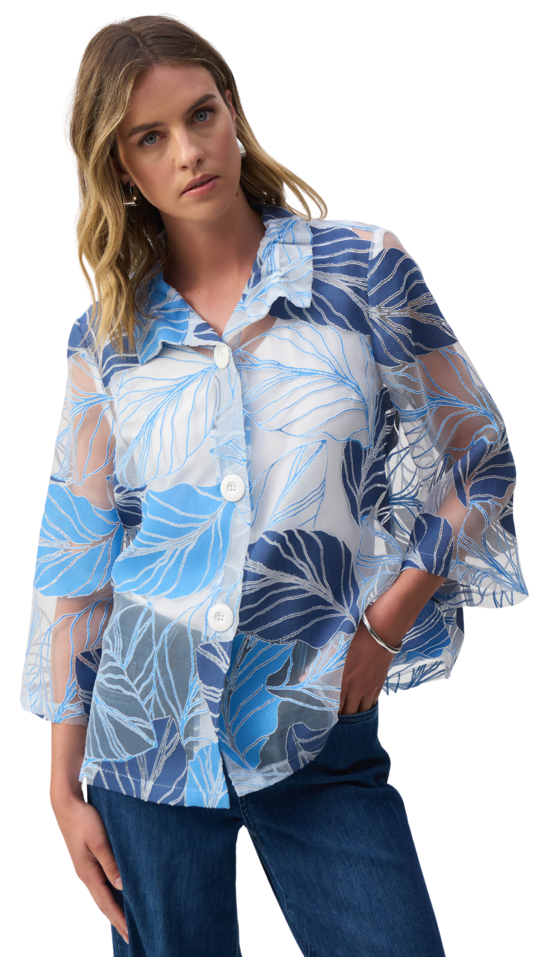 Novelty Leaf Print Trapeze Jacket. Style JR251135