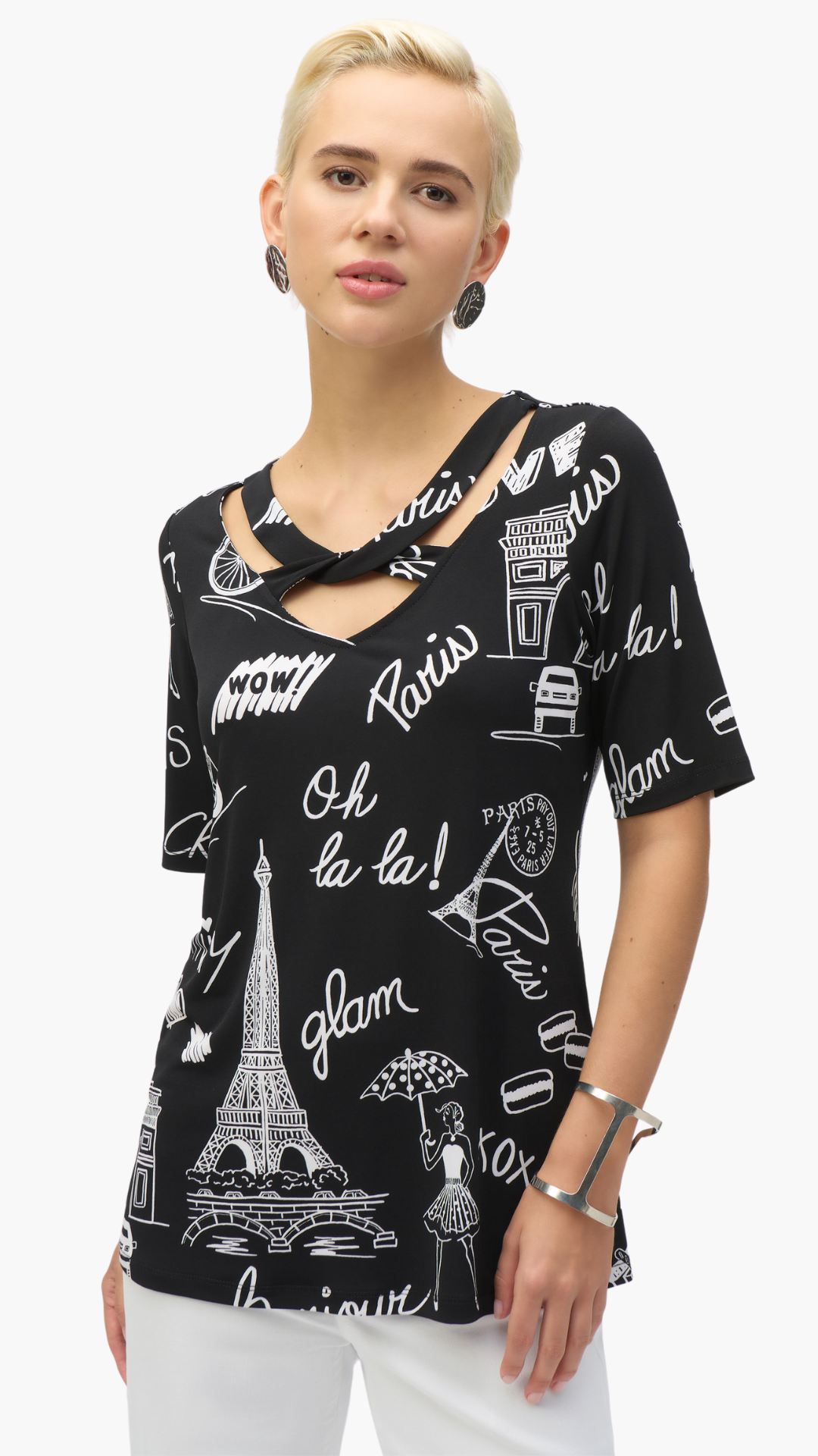 Paris Print Silky Knit Top. Style JR252074