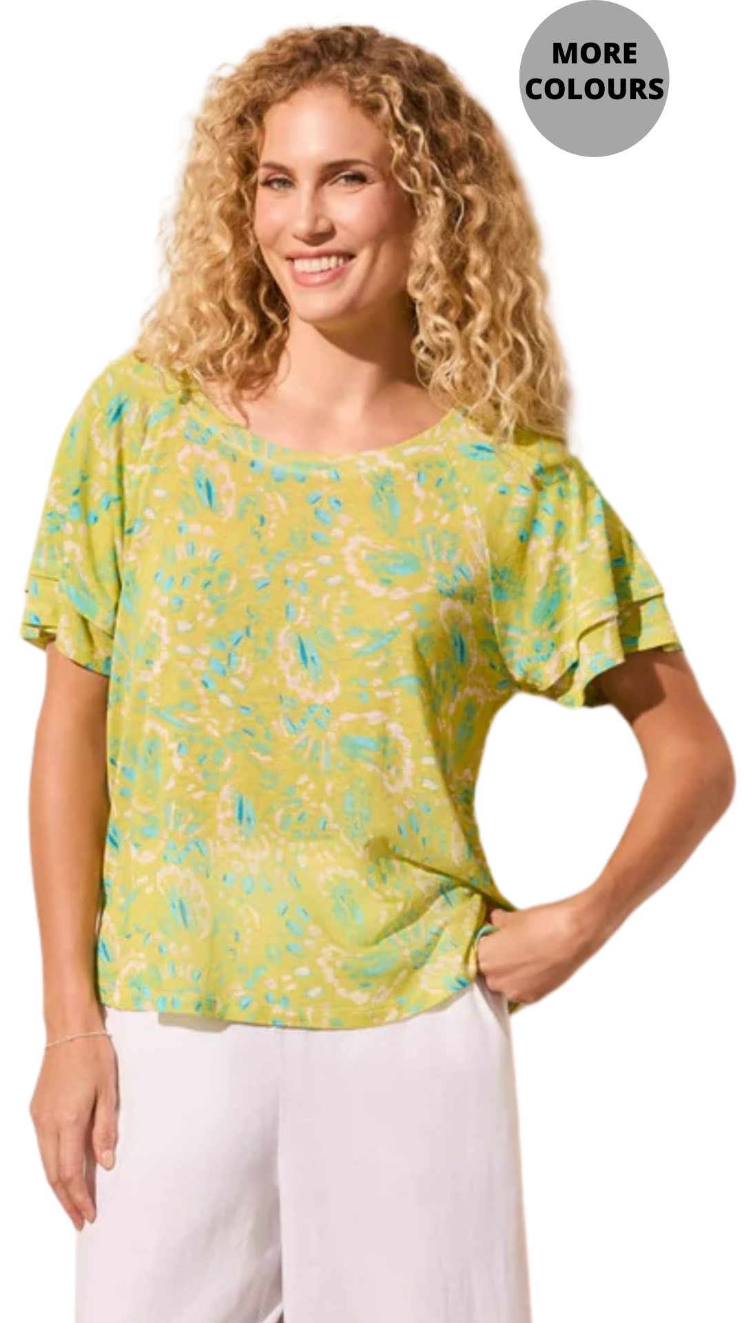Linen Blend Ruffled Sleeve Top. Style TR2029O-1557