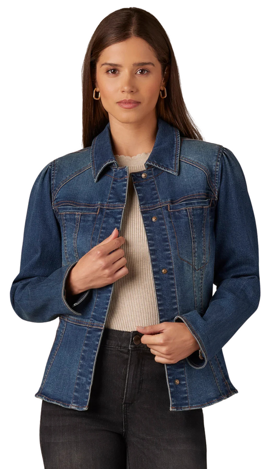 Puff Sleeves Peplum Denim Jacket. Style WWP0824KESX