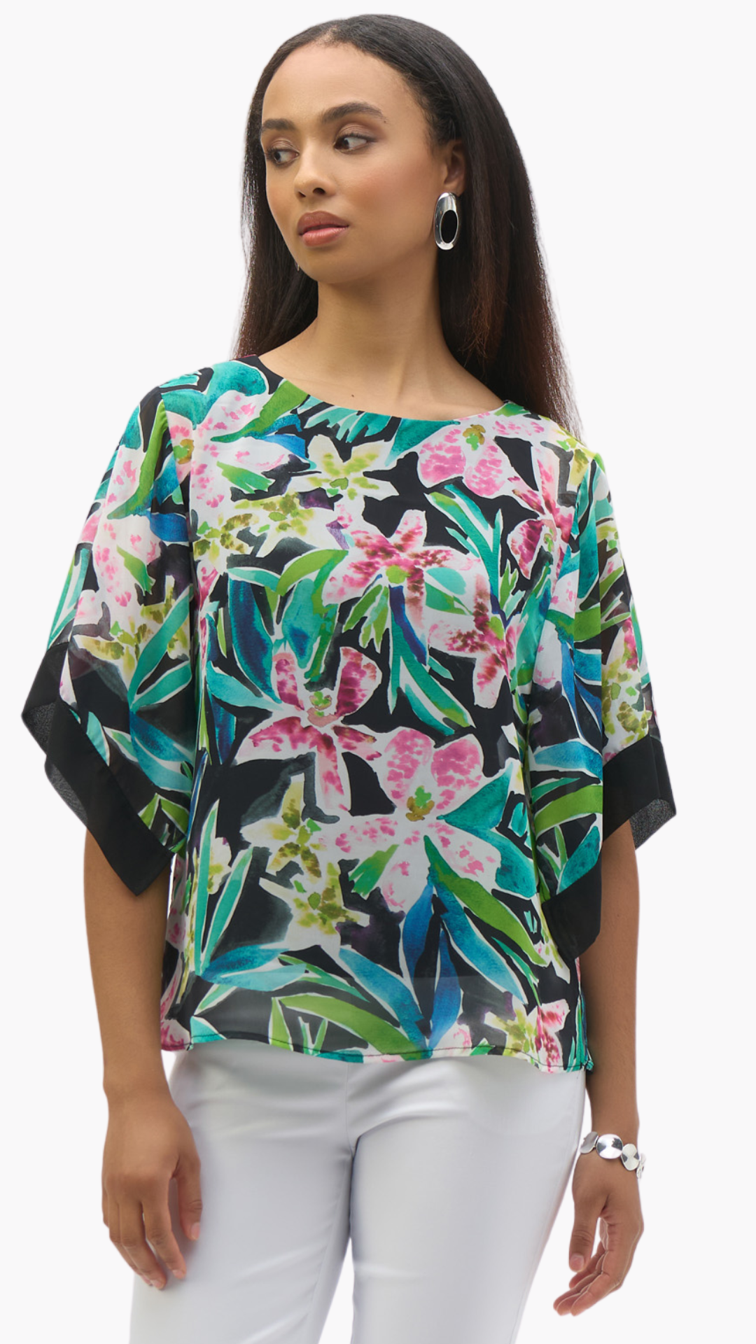 Chiffon Tropical Print Poncho Top. Style JR252126