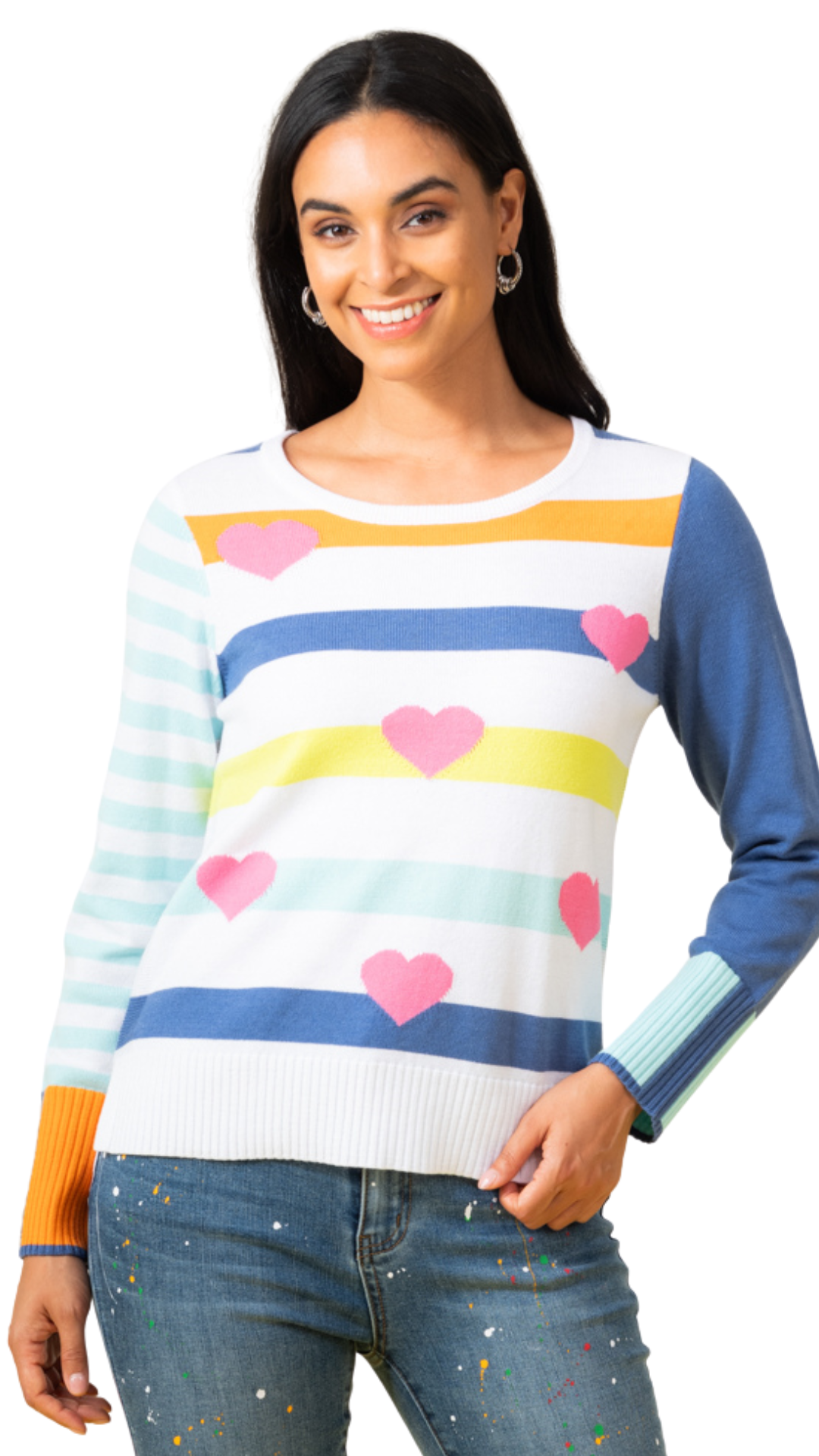 Hearts & Stripes Colour Block Sweater. Style EW34048