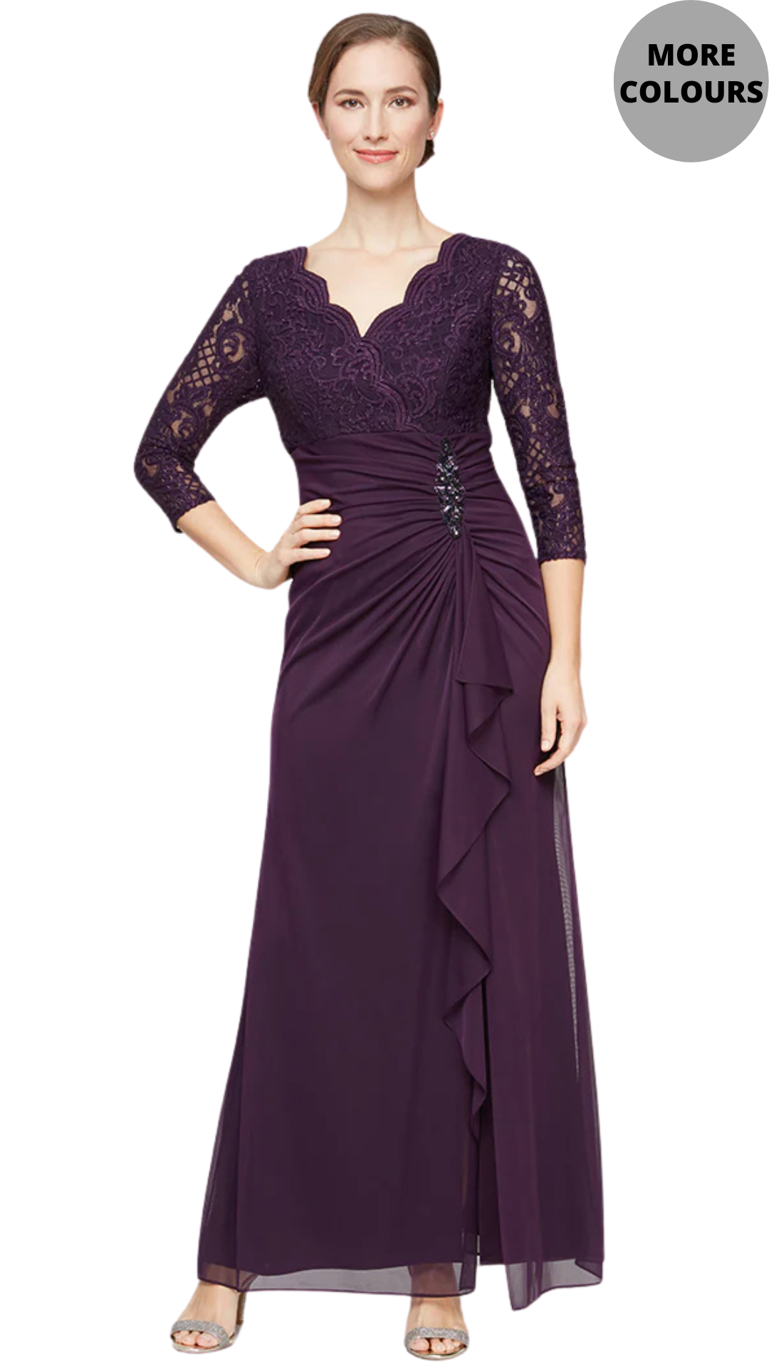 Empire Waist Lace & Mesh Dress with Surplice Neckline. Style ALE81122469