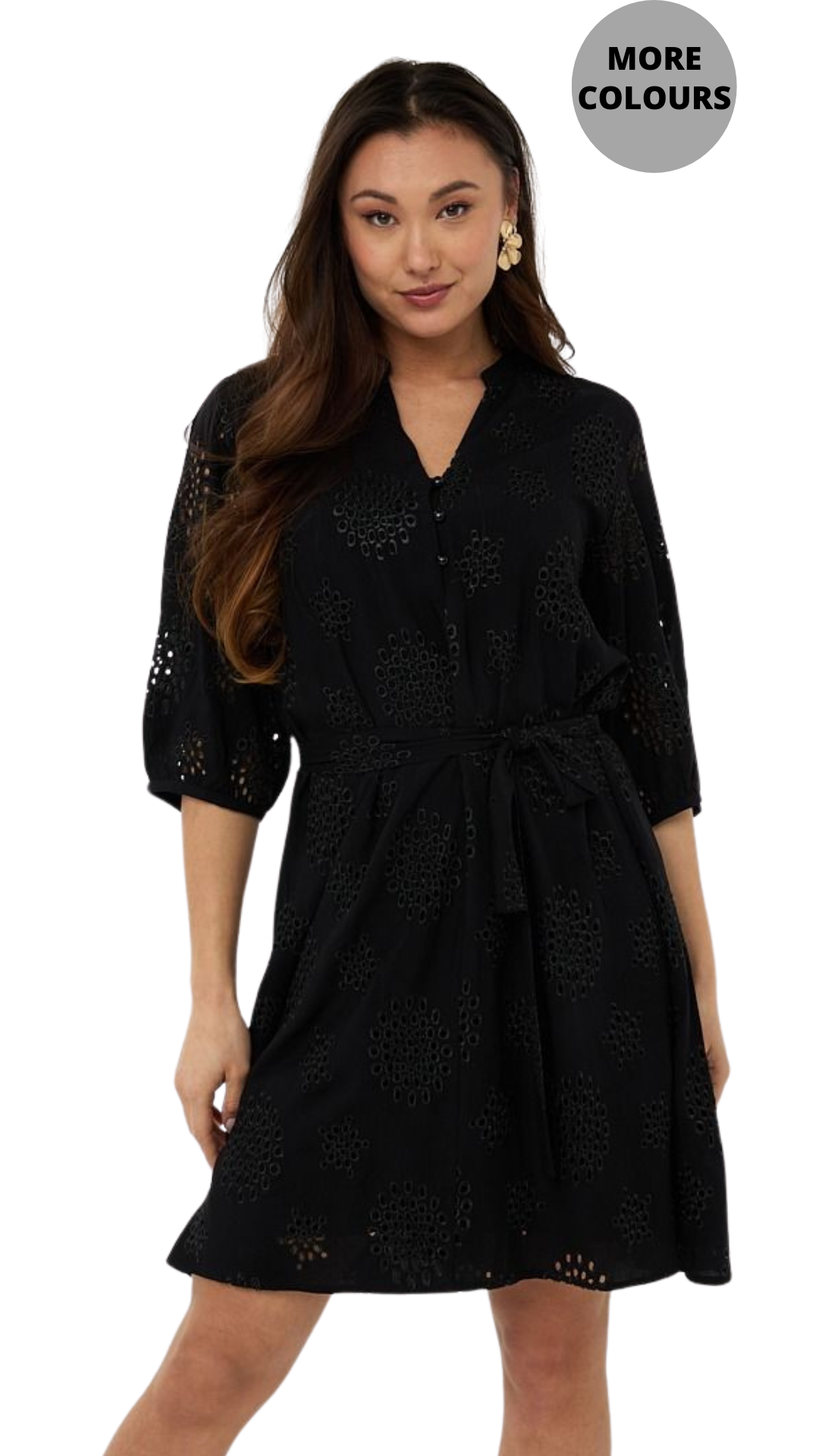 Eyelet & Embdoidered Tie Belt Dress. Style ESQHS2509217