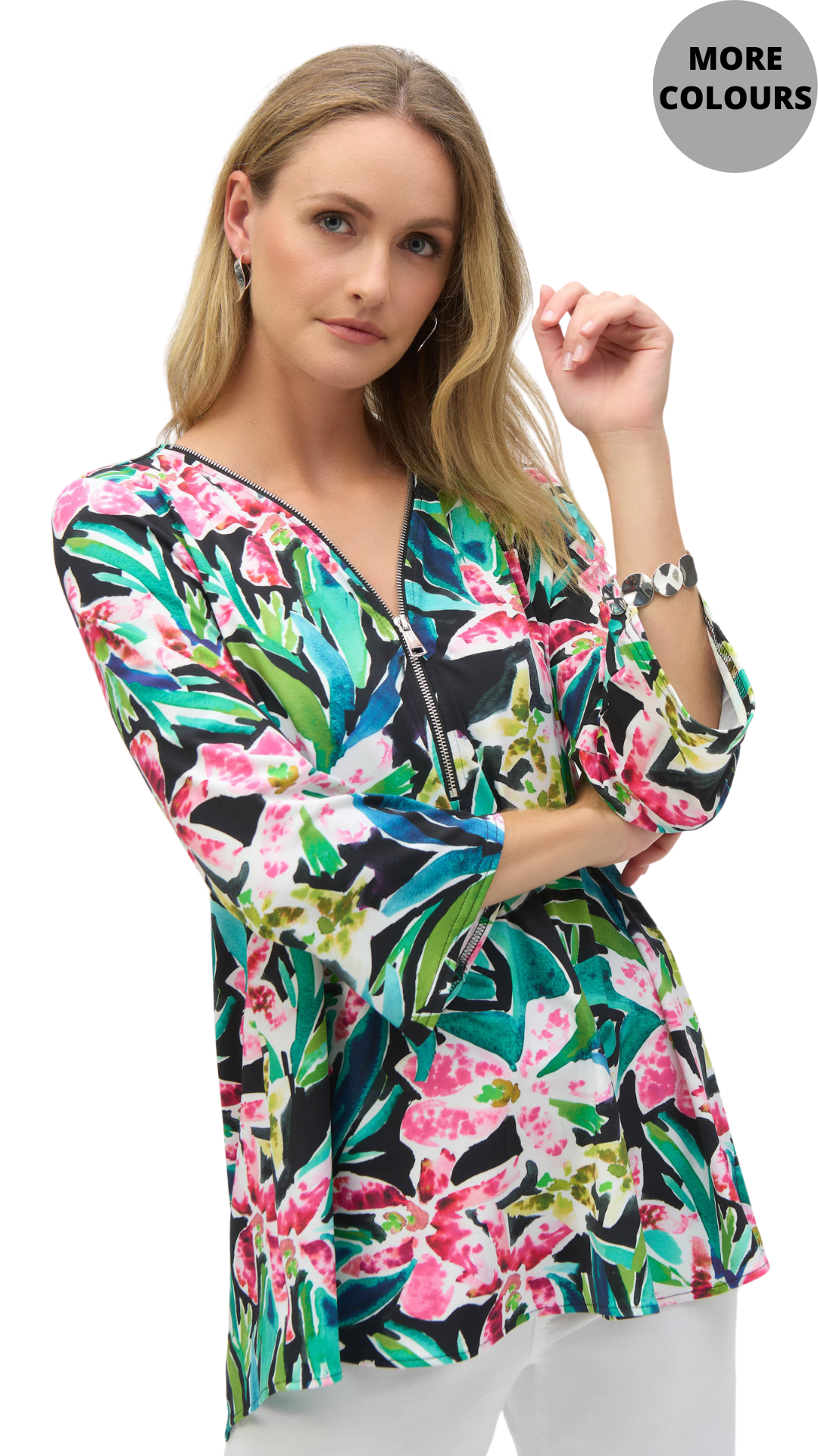 Silky Knit 1/4 Rhinestone Zip Top. Style JR252157