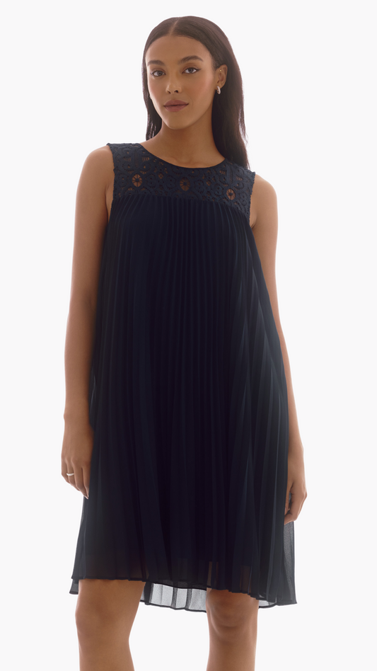 Chiffon & Lace Sleeveless Pleat Dress. Style JR251767