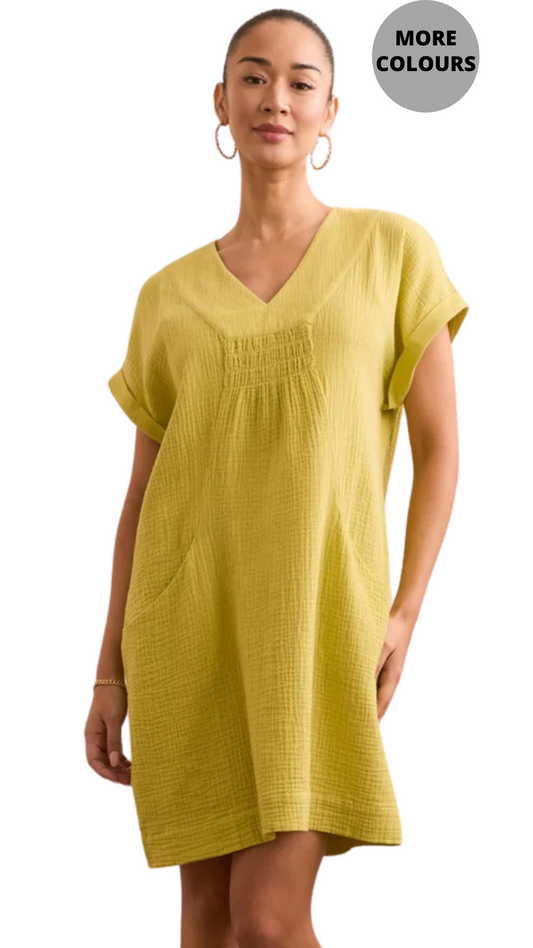 Shirred Front Crinkle Gauze Dress. Style TR5892O-4555