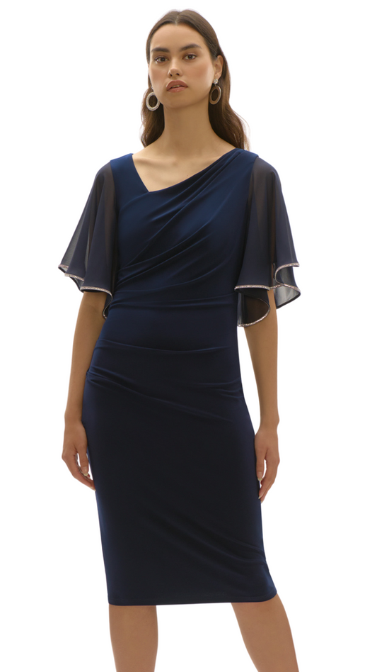 Silky Knit & Chiffon Sheath Dress. Style JR252719