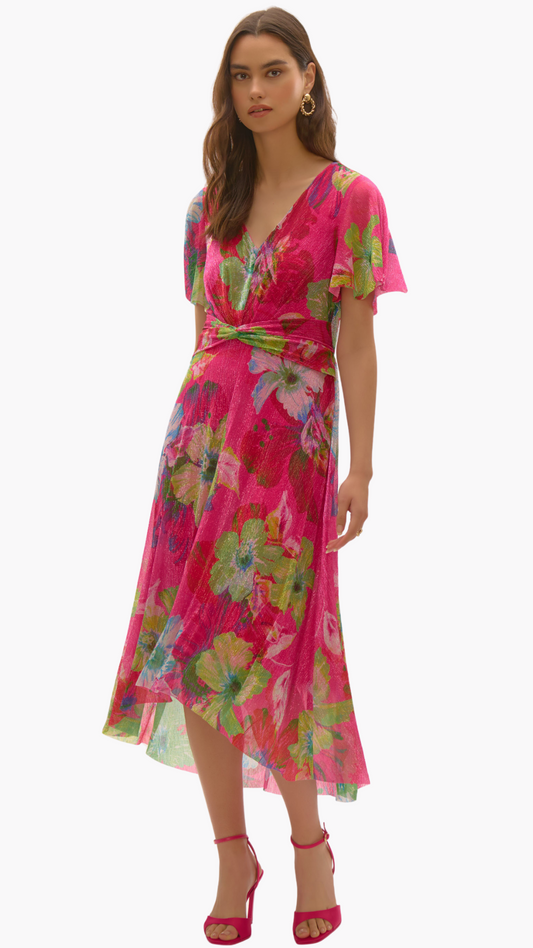 Crinkle & Mesh Floral Fit and Flare Dress. Style JR252707