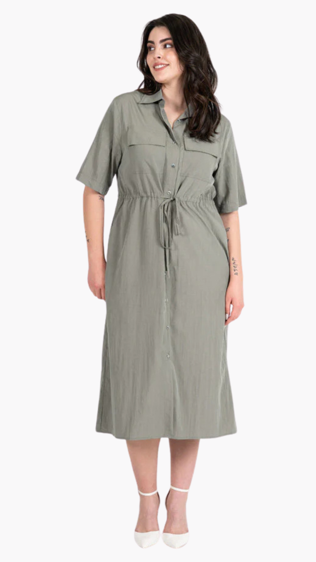 Rayon Blend Tie Waist Shirt Dress. Style CMCED6422