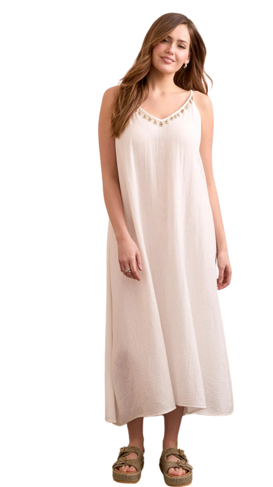 Seashell Trim Gauze Maxi Dress. Style TR587O-5010
