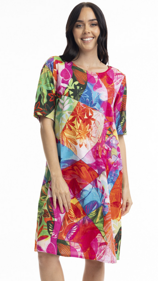 Jozani Short Sleeve Printed Dress. Style ORi30057