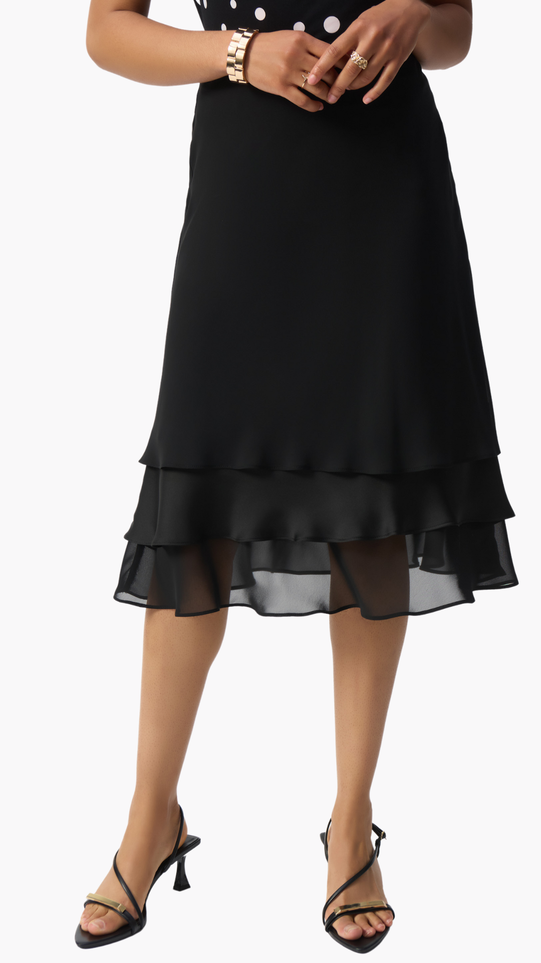 Layered Chiffon & Satin A-Line Skirt. Style JR251020