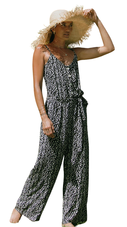 Ibiza Printed Button Front Jumpsuit. Style TR5883XX-388