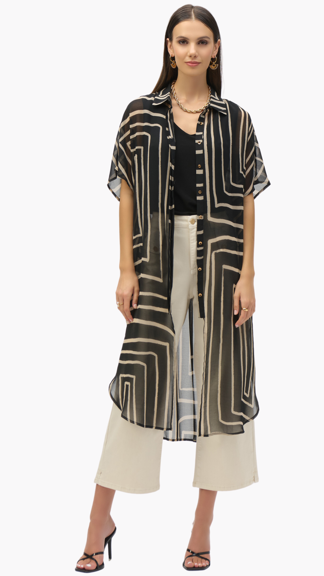Chiffon Geometric Print Midi Blouse. Style JR252934