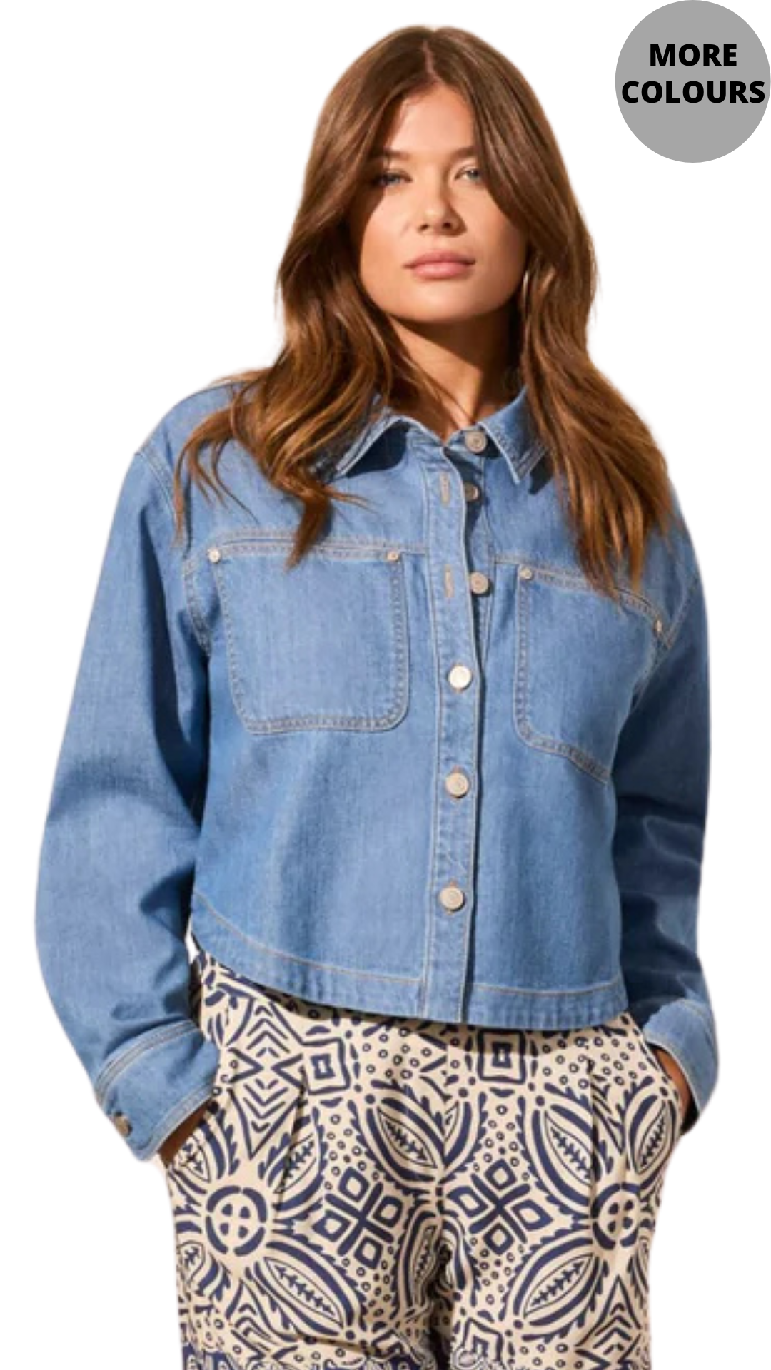 Light Denim Boxy Cropped Top. Style TR5743O-4984