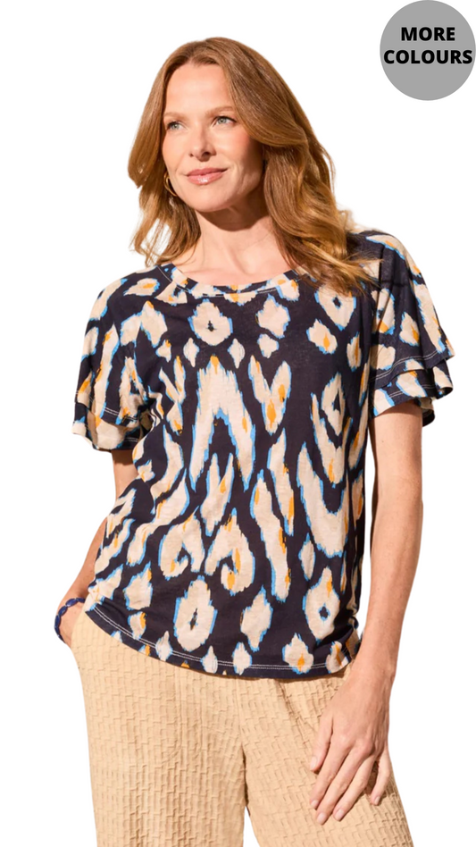 Linen Blend Ruffled Sleeve Top. Style TR2029O-1557