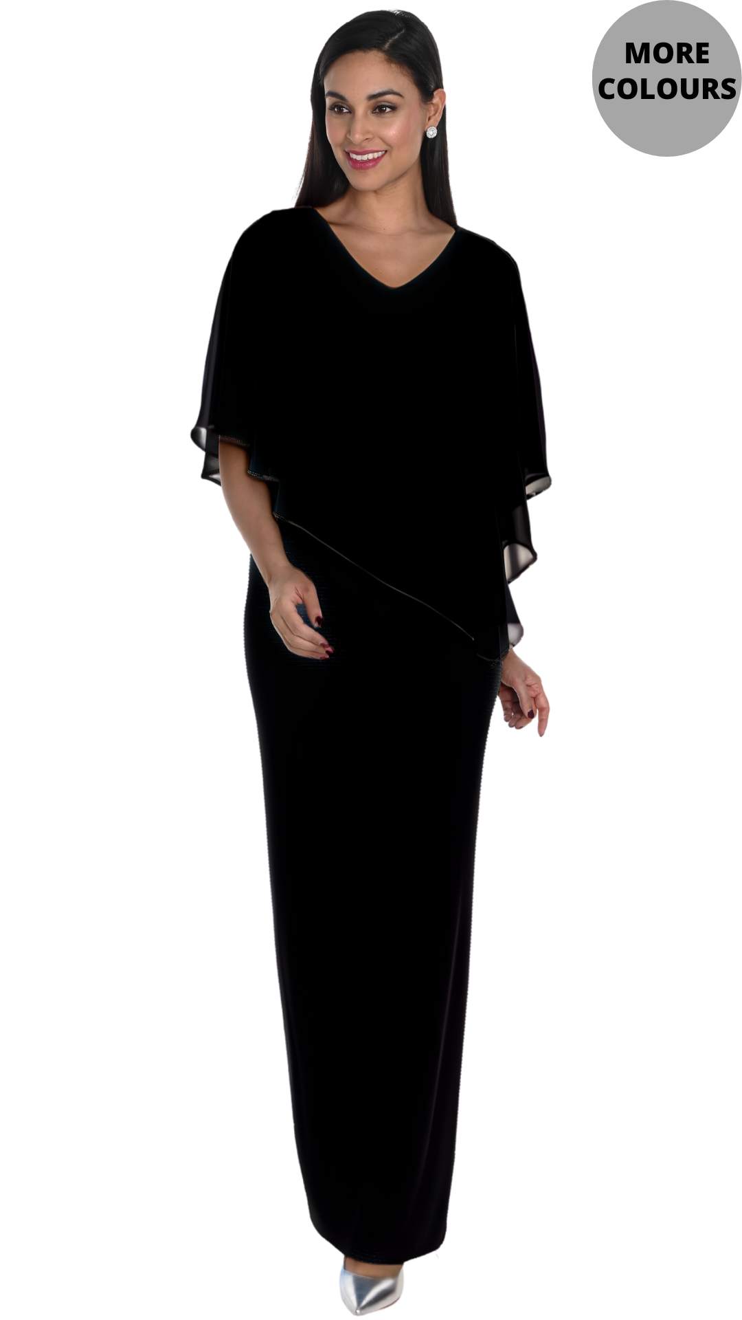 Chiffon Cape & Sparkle Stripe Gown. Style FL249301