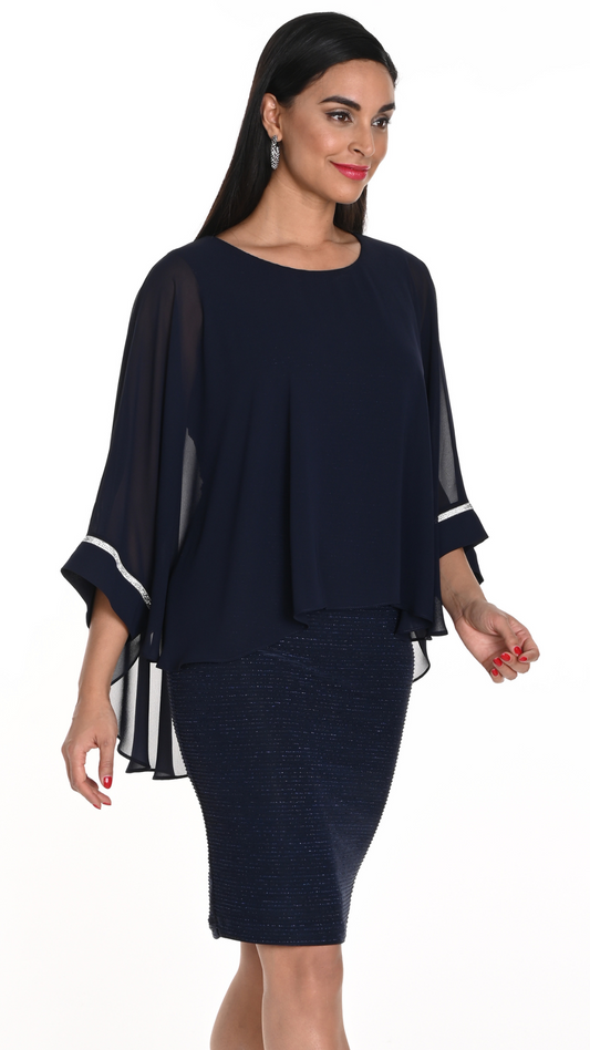 Chiffon Overlay Rhinestone Detail Dress. Style FL249302