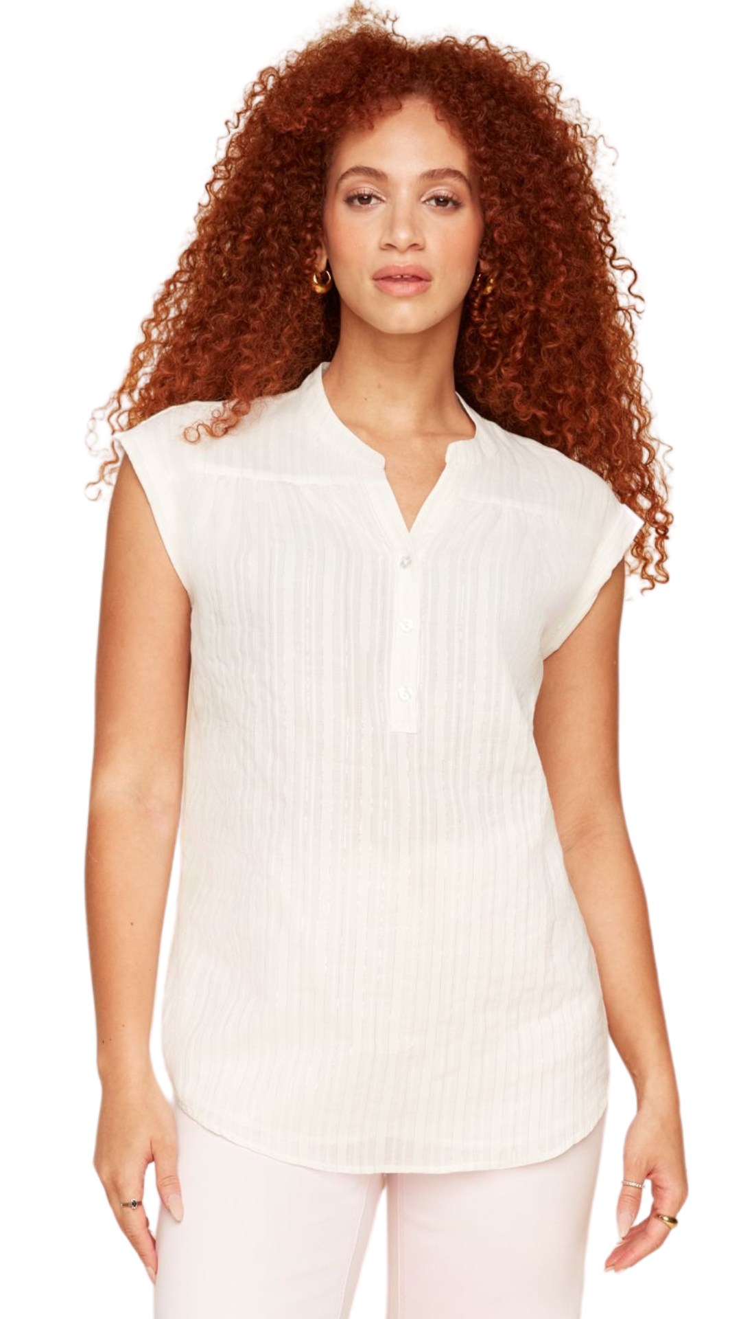 Cap Sleeve Silver Striped Blouse. Style RENR5162-431
