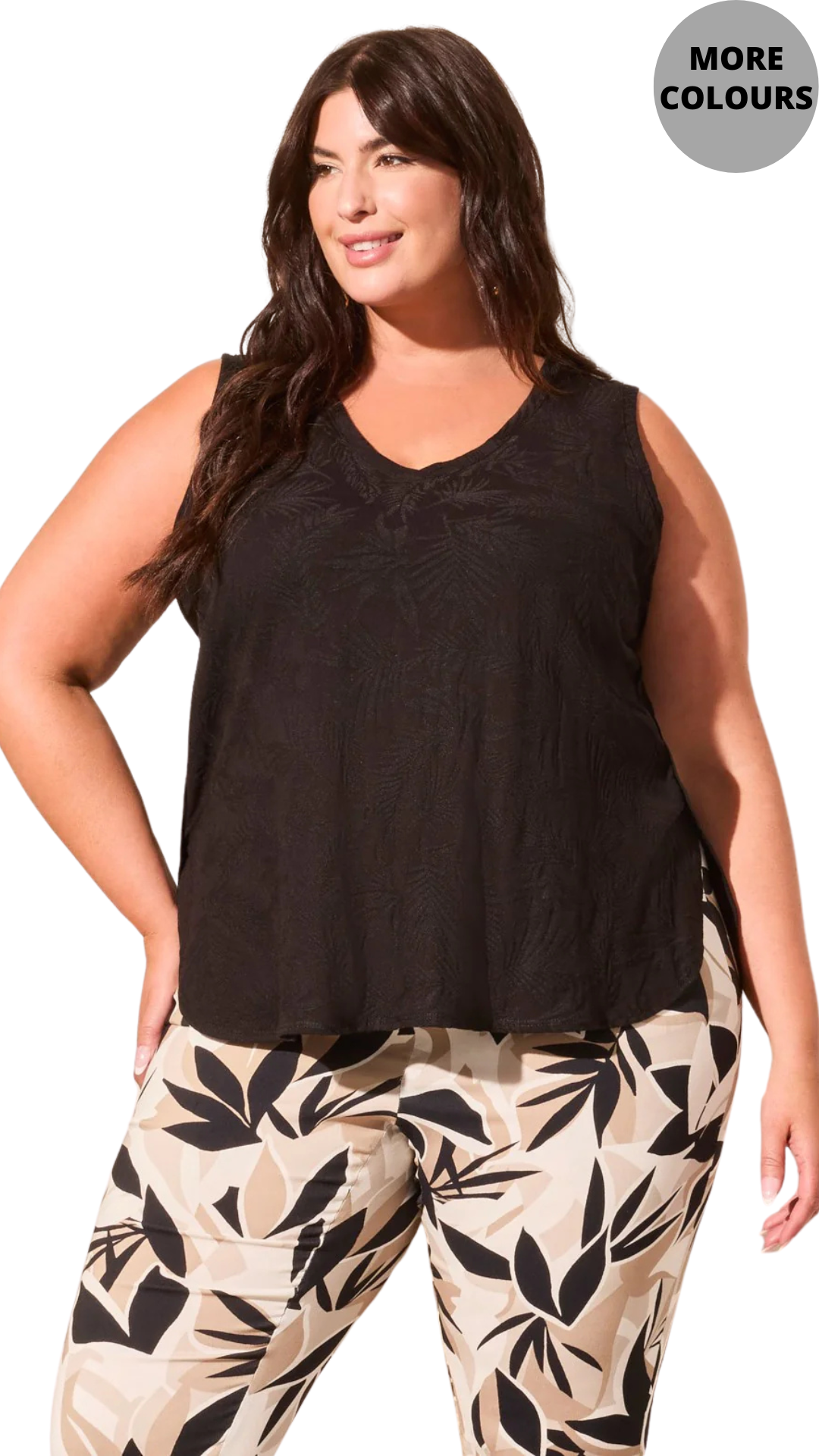 Foliage Jacquard Knit V-Neck Tank. Style TR1810V-3936