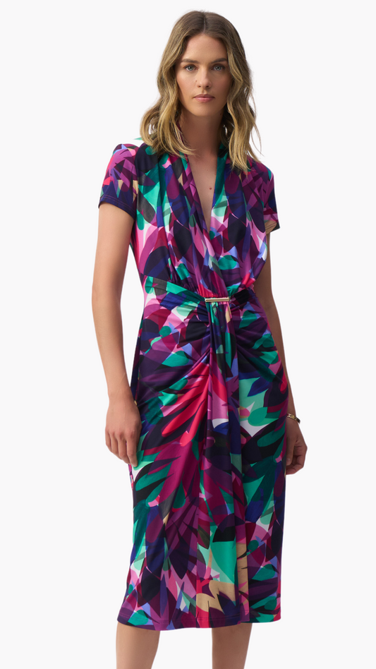 Silky Knit Tropical Print Dress. Style JR251042