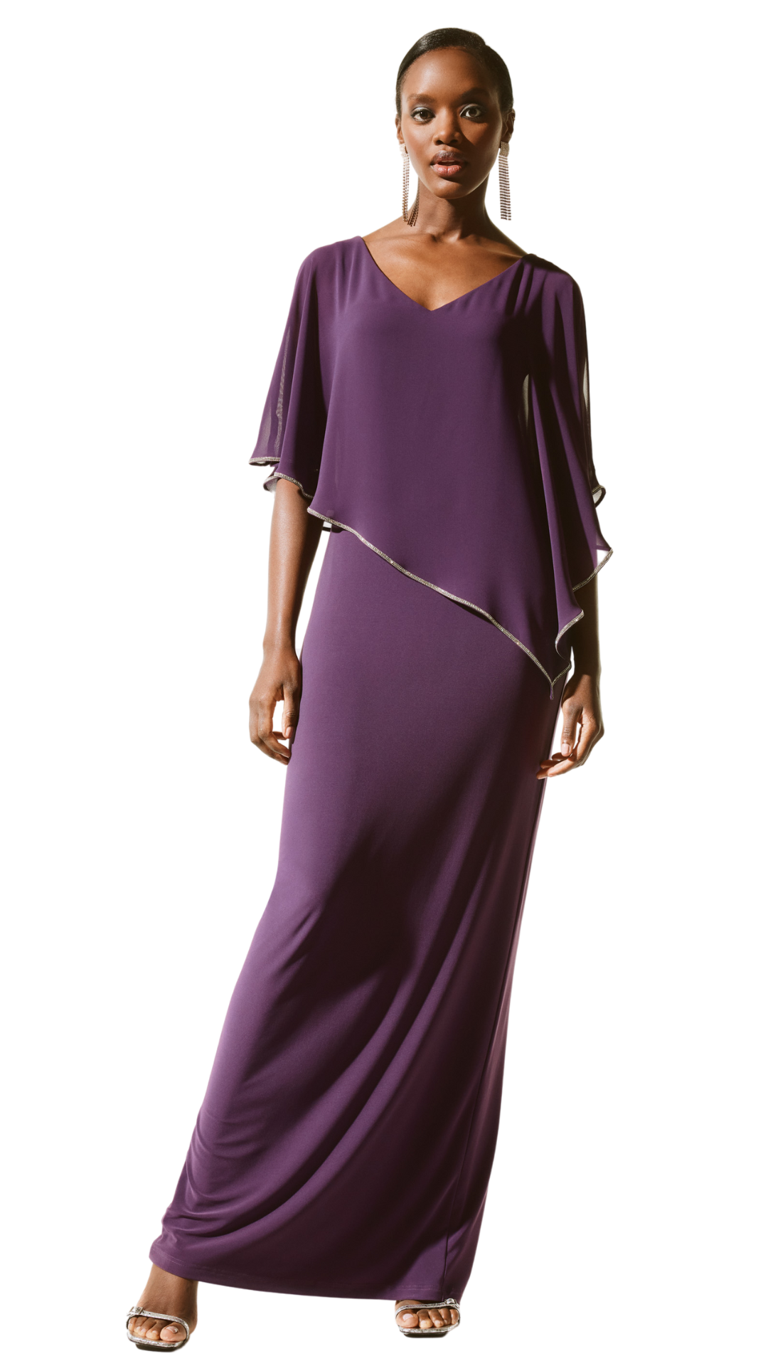 Silky Knit Chiffon Cape Layered Gown. Style JR221385F24 PackersFashion