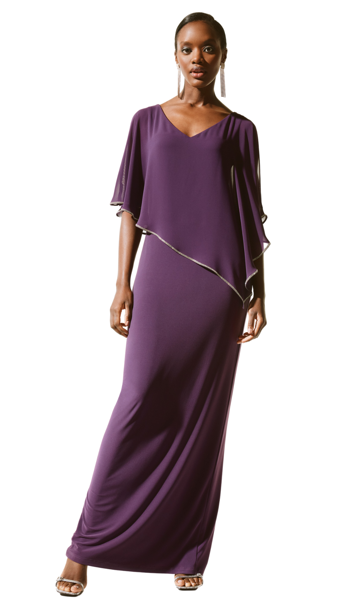 Silky Knit Chiffon Cape Layered Style JR221385F24