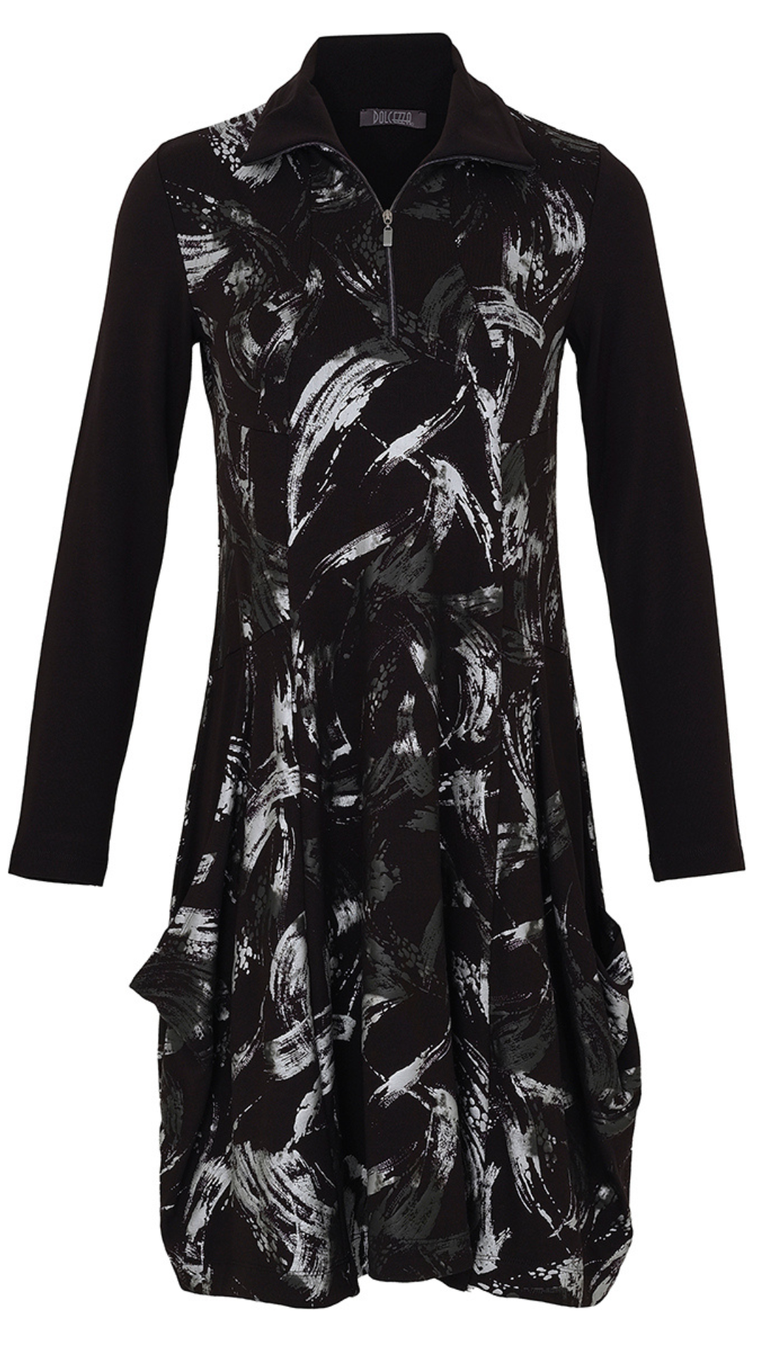 Black & Silver Abstract Brush Stroke Dress. Style DOLC73144