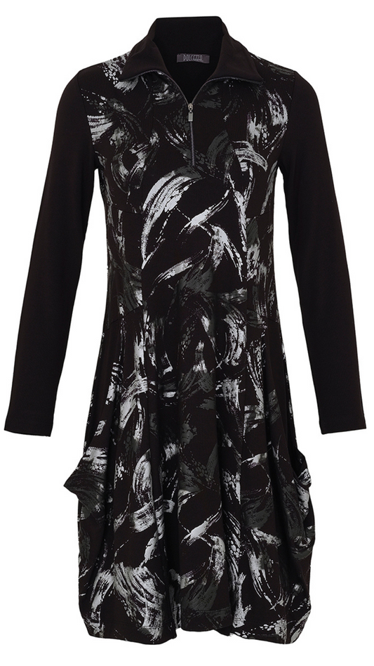 Black & Silver Abstract Brush Stroke Dress. Style DOLC73144