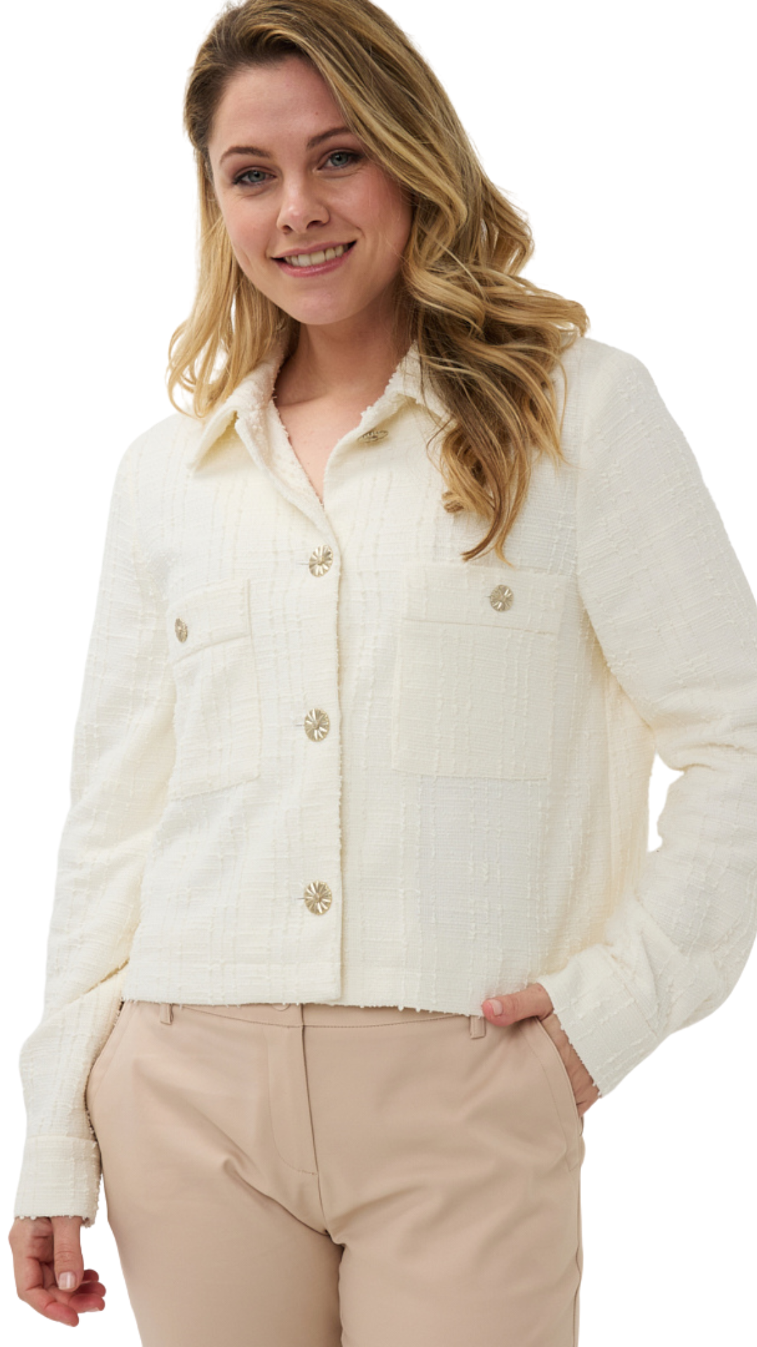 Textured Button Front Boxy Jacket. Style ESQSP2519014