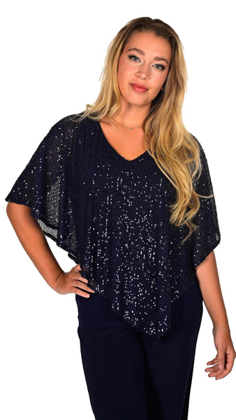 Layered Sheer Sequin Poncho Style Top. Style FL234242