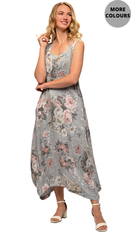 French Linen Printed Cocoon Dress. Style LLTP1151
