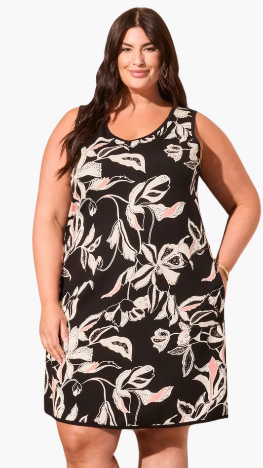 Size Inclusive Reversible Printed/Solid Soft A-Line Dress. Style TR6895V-4302
