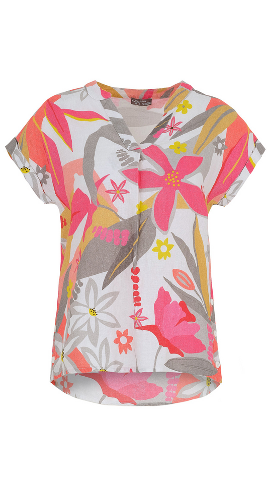 "A Smell of Gardenia" Artist Print Linen Top. Style DOLC25700