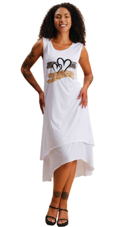 Sleeveless Heart Print High Low Dress. Style FS251A90