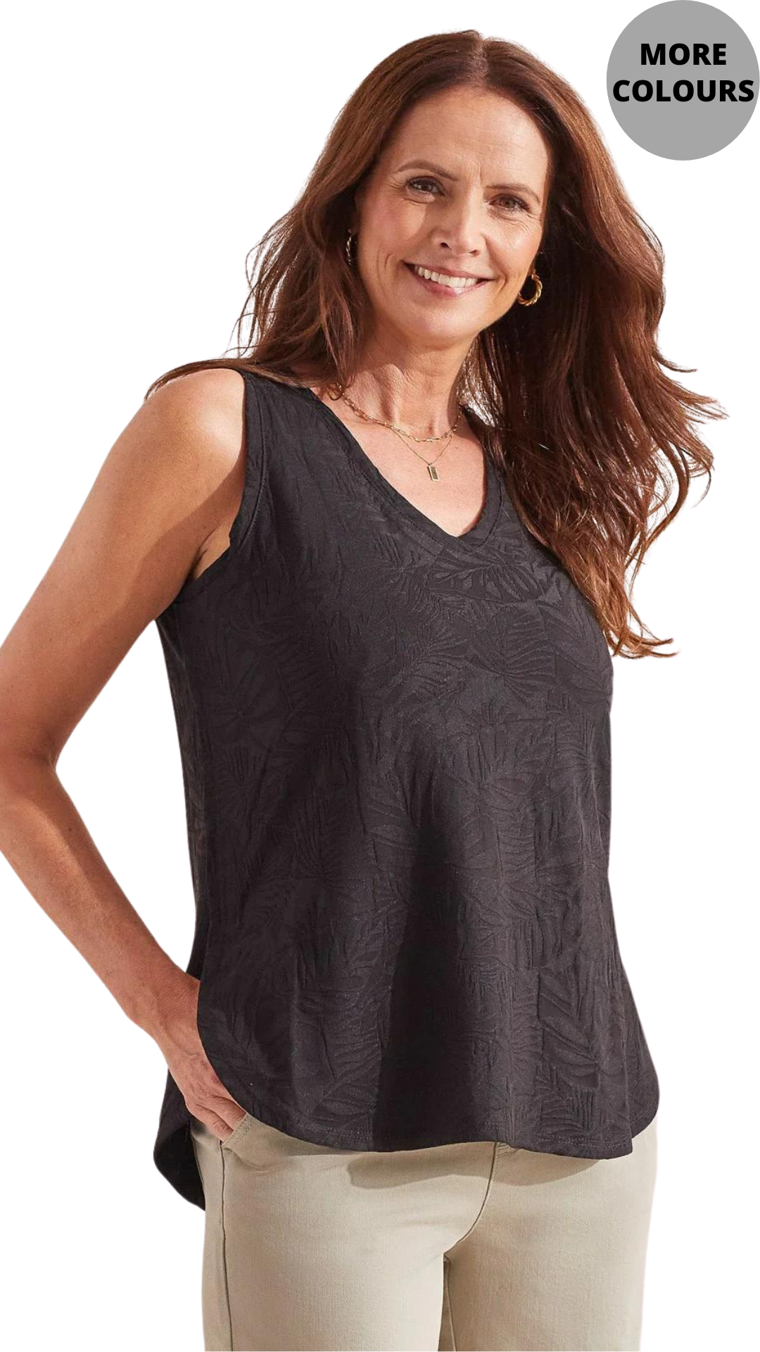 Tonal Printed Round Hem Tank. Style TR1810O-3936