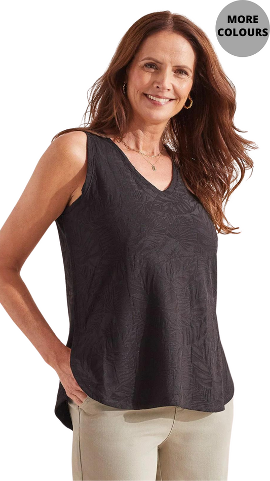 Tonal Printed Round Hem Tank. Style TR1810O-3936