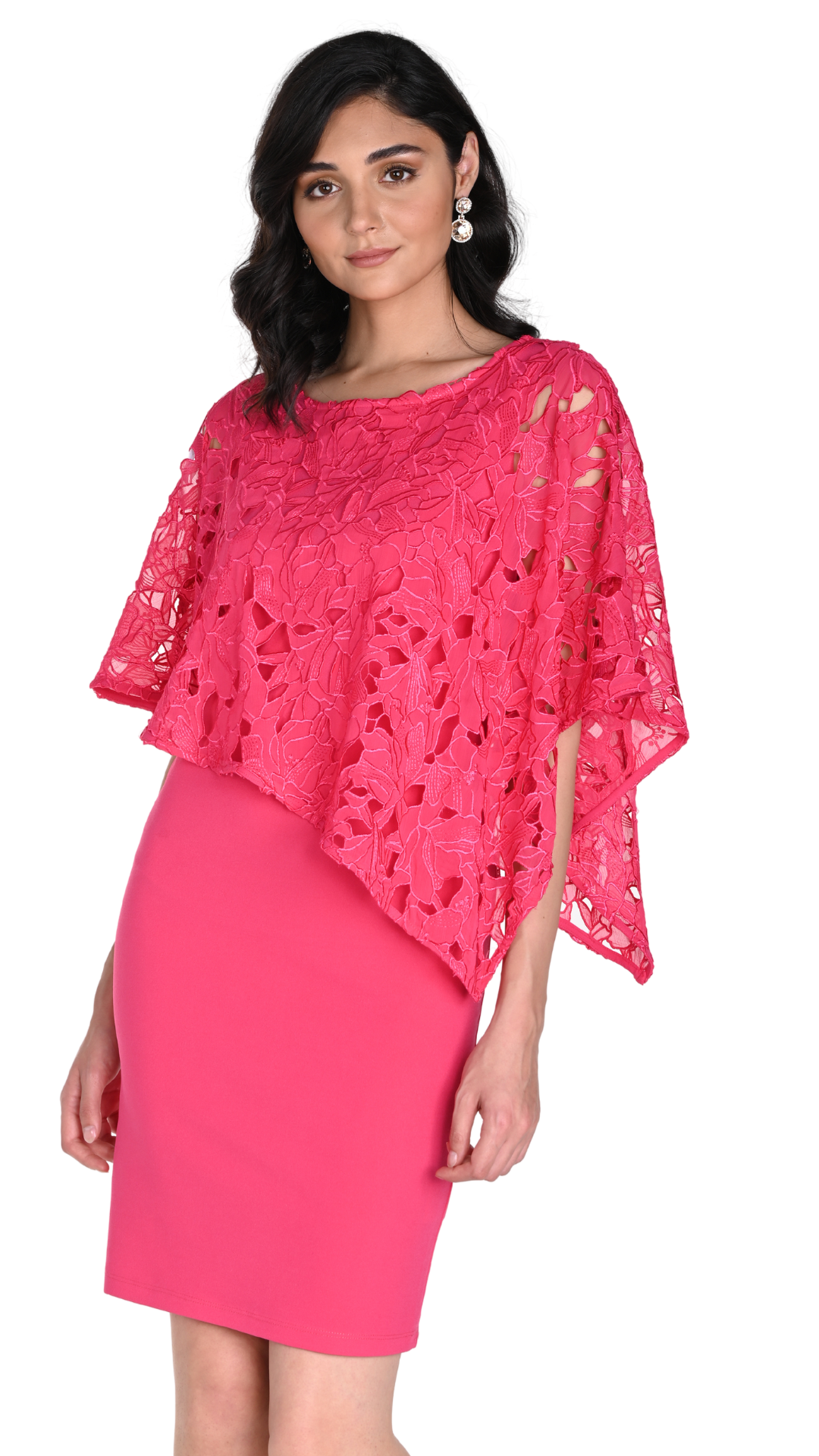 Embroidered Cape Overlay Dress. Style FL242132
