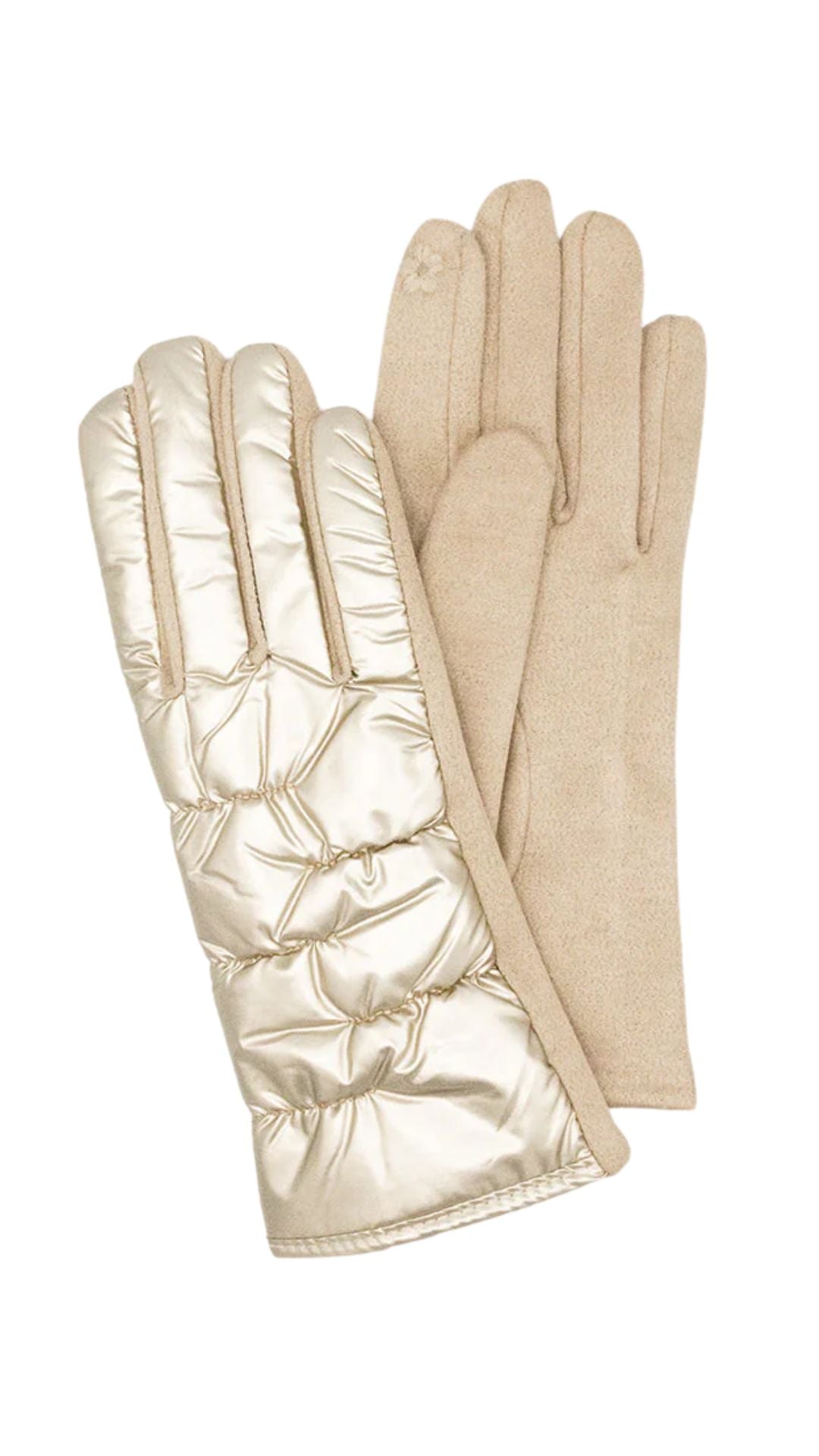 Shiny Quilted Beige Gloves. Style CARA9006-BGE