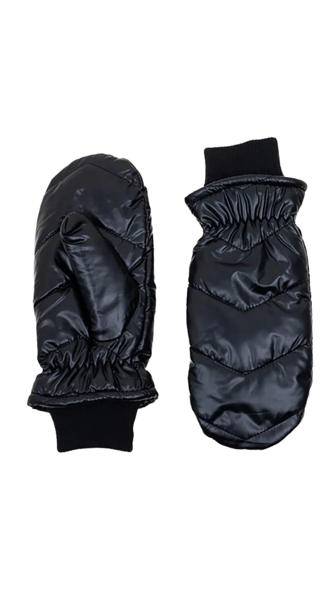 Shiny Quilted Black Mittens. Style CARA9004-BLK