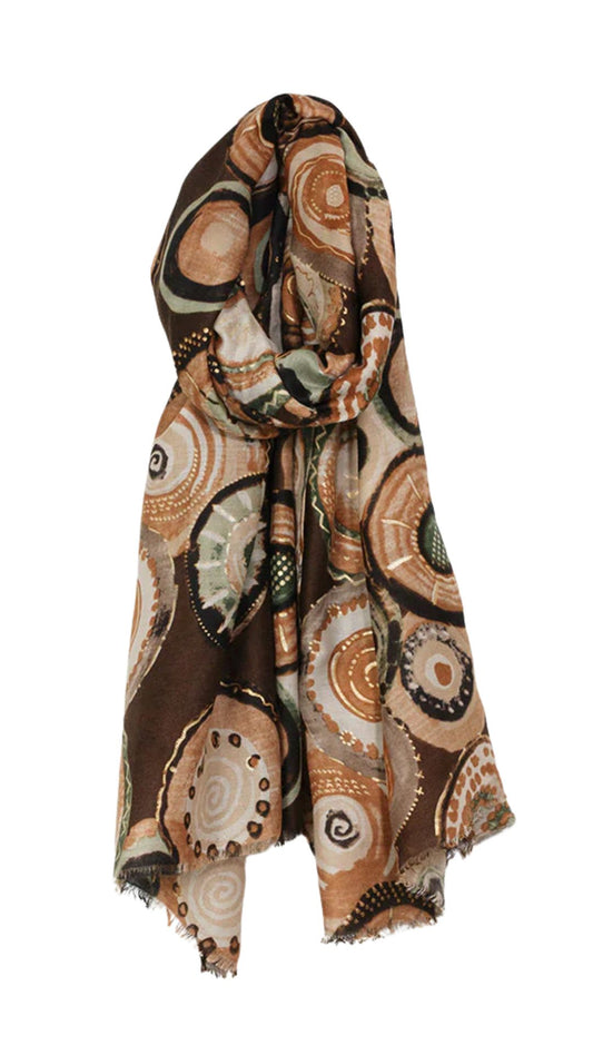 Brown Mandalas Print Scarf. Style CARA6222-BRN