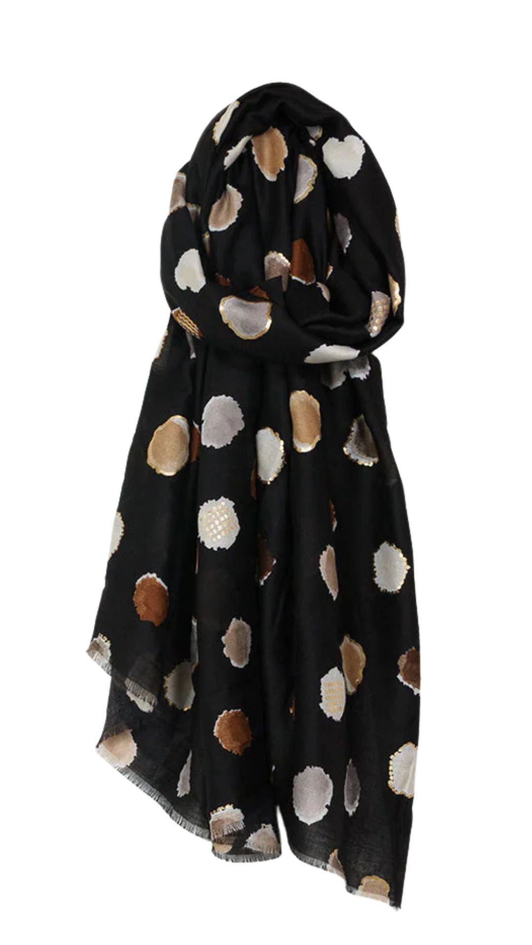 Multi Polka Dot Print Lightweight Scarf. Style CARA6221-BLK