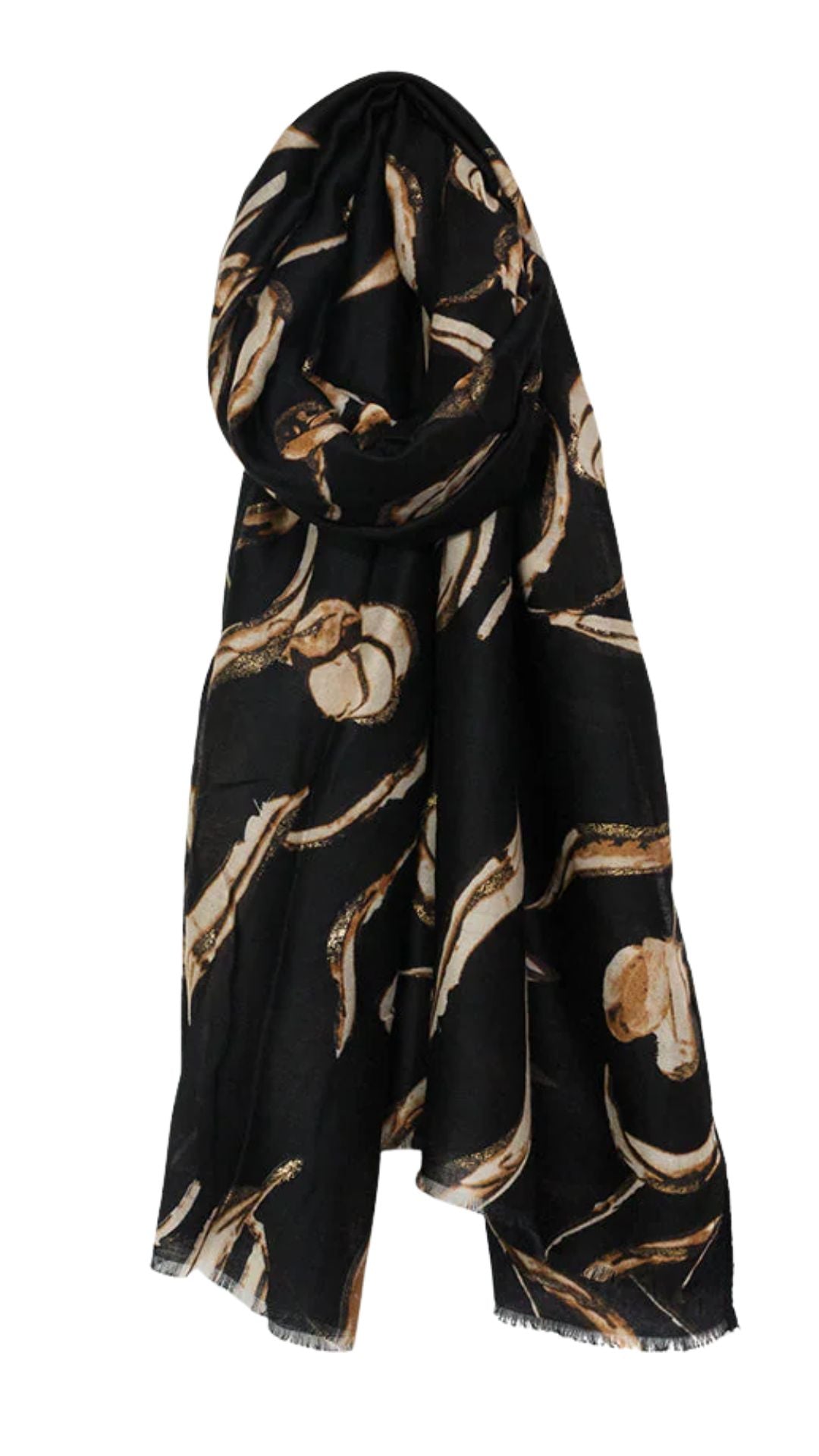 Brown Abstract Print with Lurex Gold Details Scarf. Style CARA6218-BLK