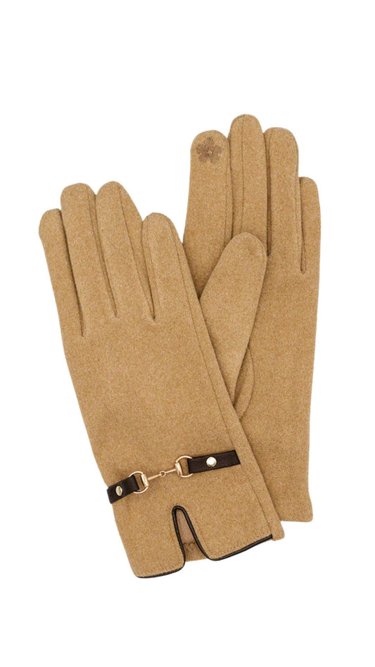 Solid Beige Colour Buckle Wrist Detail Gloves. Style CARA9012-BGE