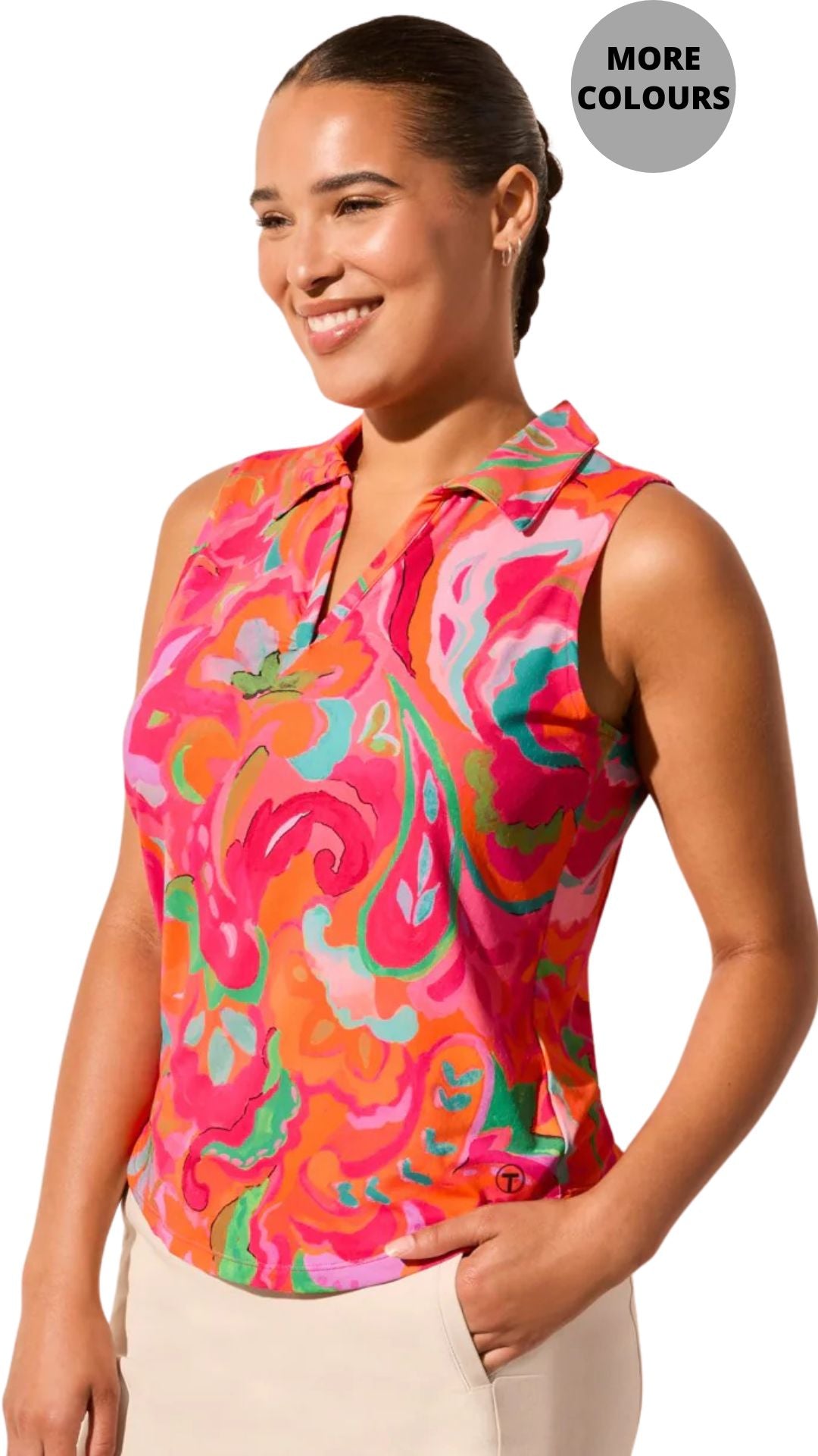 Textured Print Sleeveless Polo Top With Shirtail. Style TR2063O-3024